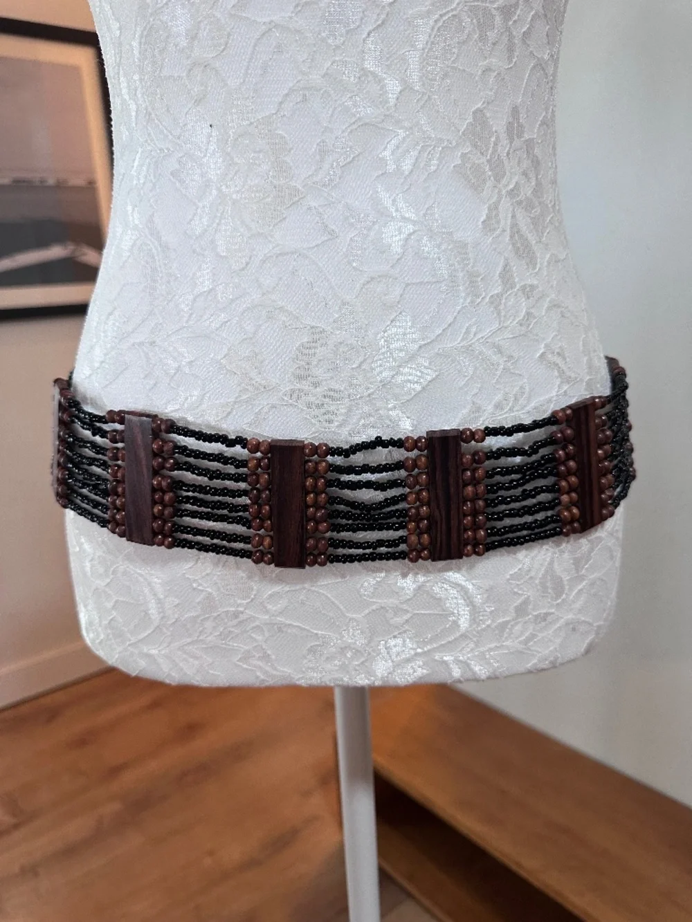 Wood and bead belt